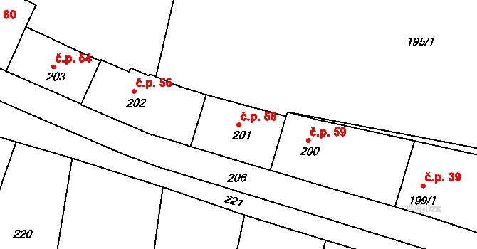 Crhov 58 na parcele st. 201 v KÚ Crhov u Olešnice, Katastrální mapa