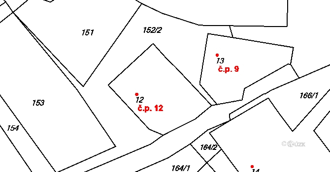 Bedřichov 12, Pacov na parcele st. 12 v KÚ Bedřichov u Zhořce, Katastrální mapa