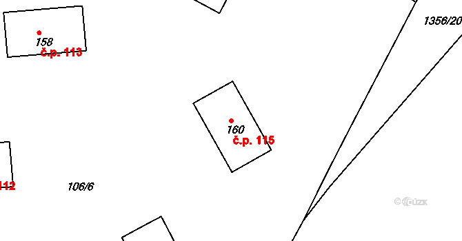 Měrunice 115 na parcele st. 160 v KÚ Měrunice, Katastrální mapa