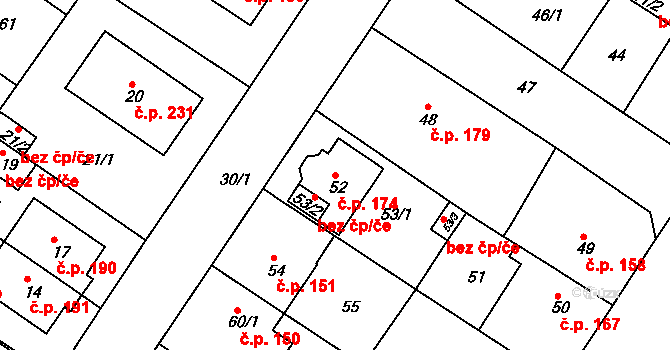 Prosetice 174, Teplice na parcele st. 52 v KÚ Prosetice, Katastrální mapa