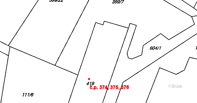 Dolní Poustevna 374,375,376 na parcele st. 419 v KÚ Dolní Poustevna, Katastrální mapa