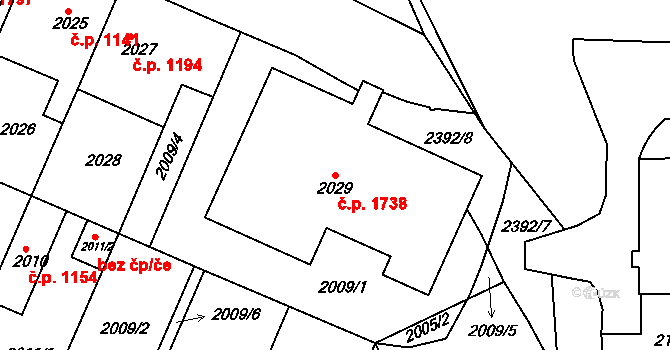 Trnovany 1738, Teplice na parcele st. 2029 v KÚ Teplice-Trnovany, Katastrální mapa