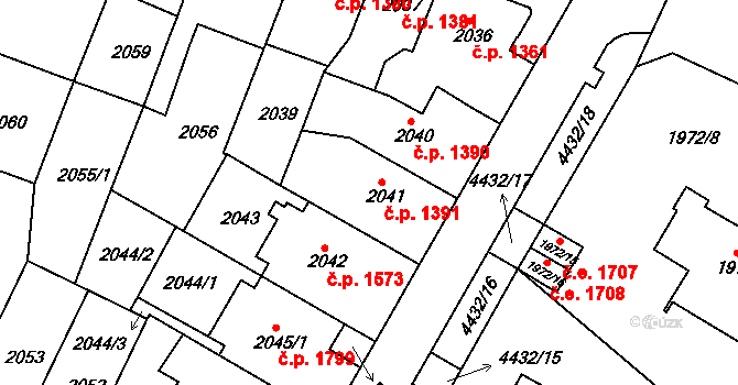 Teplice 1391 na parcele st. 2041 v KÚ Teplice, Katastrální mapa