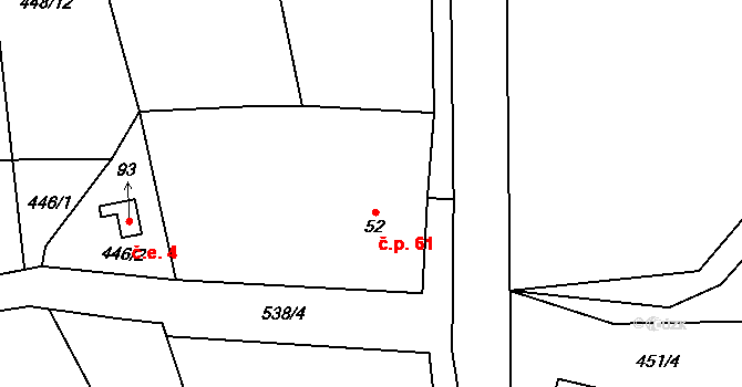 Zádub 61, Zádub-Závišín na parcele st. 52 v KÚ Zádub, Katastrální mapa