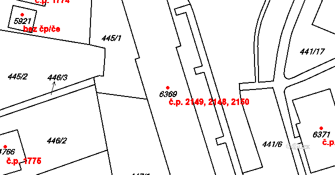 Cheb 2148,2149,2150 na parcele st. 6369 v KÚ Cheb, Katastrální mapa