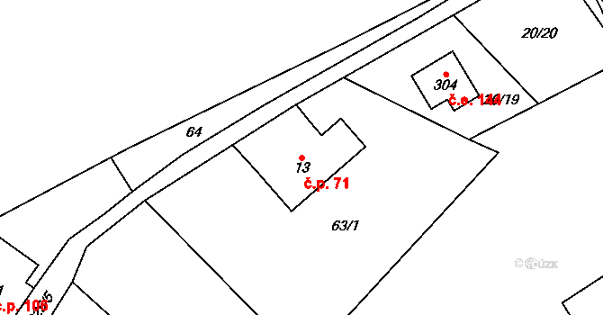 Háj 71, Loučná pod Klínovcem na parcele st. 13 v KÚ Háj u Loučné pod Klínovcem, Katastrální mapa