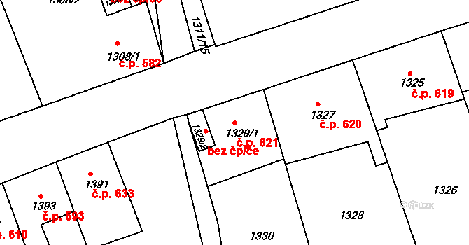 Turnov 621 na parcele st. 1329/1 v KÚ Turnov, Katastrální mapa
