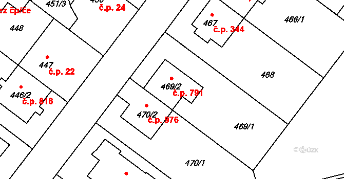 Kamýk 791, Praha na parcele st. 469/2 v KÚ Kamýk, Katastrální mapa