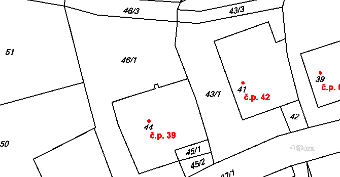 Hrdlořezy 39, Suchdol nad Lužnicí na parcele st. 44 v KÚ Hrdlořezy u Suchdola nad Lužnicí, Katastrální mapa