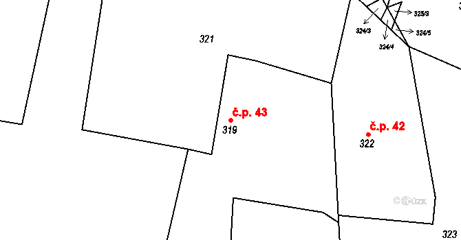 Suchdol nad Lužnicí 43 na parcele st. 319 v KÚ Suchdol nad Lužnicí, Katastrální mapa