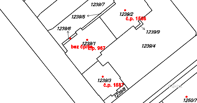 Krč 967, Praha na parcele st. 1239/1 v KÚ Krč, Katastrální mapa