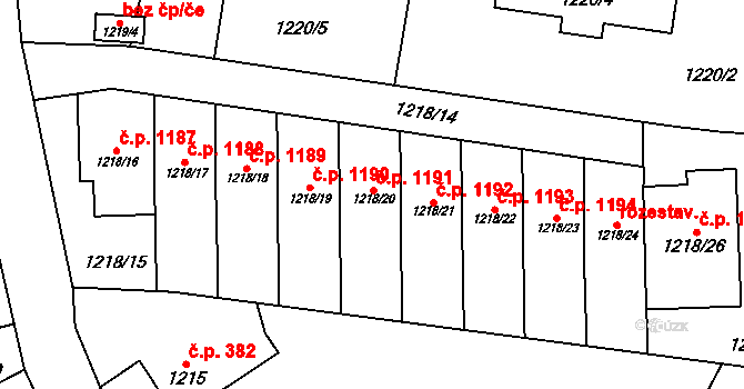 Stodůlky 1191, Praha na parcele st. 1218/20 v KÚ Stodůlky, Katastrální mapa