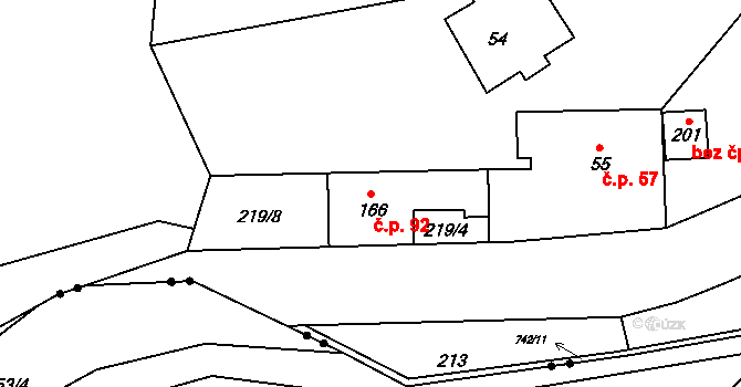 Mlýny 92, Kytlice na parcele st. 166 v KÚ Kytlické Mlýny, Katastrální mapa