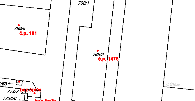 Holešovice 1476, Praha na parcele st. 765/2 v KÚ Holešovice, Katastrální mapa