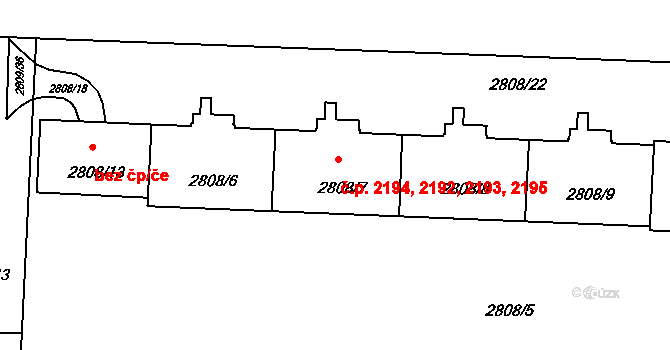 Strašnice 2192,2193,2194,2195, Praha na parcele st. 2808/7 v KÚ Strašnice, Katastrální mapa