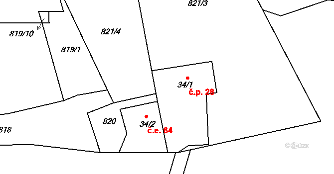 Chramosty 28, Dublovice na parcele st. 34/1 v KÚ Chramosty, Katastrální mapa