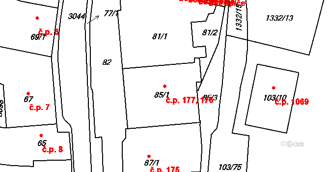 Sedlčany 176,177 na parcele st. 81/1 v KÚ Sedlčany, Katastrální mapa