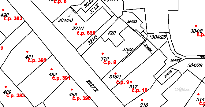 Rumburk 1 8, Rumburk na parcele st. 319 v KÚ Rumburk, Katastrální mapa