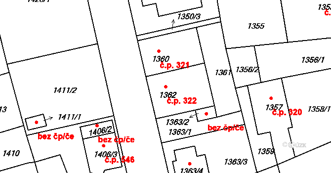 České Budějovice 4 322, České Budějovice na parcele st. 1362 v KÚ České Budějovice 4, Katastrální mapa