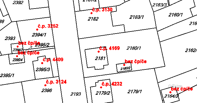 Chomutov 4169 na parcele st. 2181 v KÚ Chomutov II, Katastrální mapa