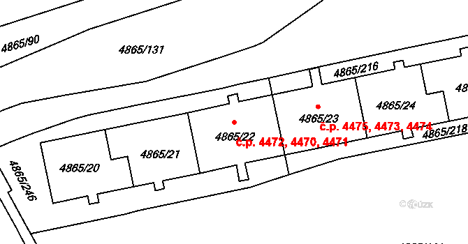 Chomutov 4470,4471,4472 na parcele st. 4865/20 v KÚ Chomutov I, Katastrální mapa