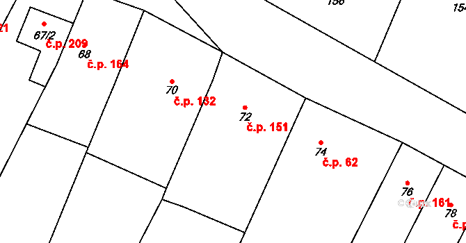Kovalovice 151 na parcele st. 72 v KÚ Kovalovice, Katastrální mapa