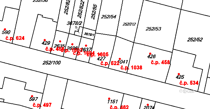 Rosice 522 na parcele st. 427 v KÚ Rosice u Brna, Katastrální mapa