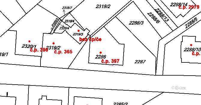 Hranice 397, Karviná na parcele st. 2286 v KÚ Karviná-město, Katastrální mapa