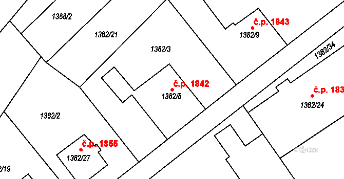 Fryštát 1842, Karviná na parcele st. 1382/8 v KÚ Karviná-město, Katastrální mapa
