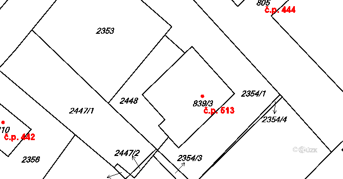 Mirošov 513 na parcele st. 839/3 v KÚ Mirošov, Katastrální mapa