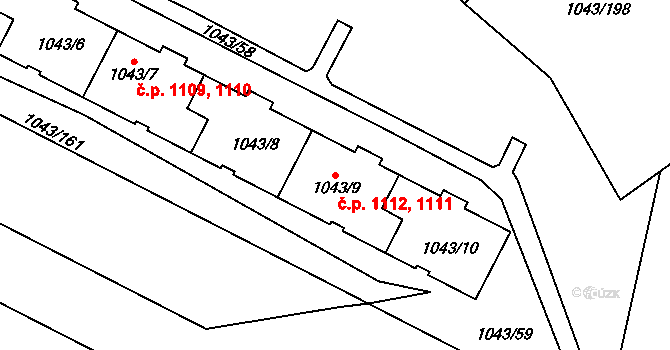 Doubravka 1111,1112, Plzeň na parcele st. 1043/10 v KÚ Doubravka, Katastrální mapa