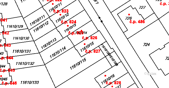 Severní Předměstí 827, Plzeň na parcele st. 11610/15 v KÚ Plzeň, Katastrální mapa