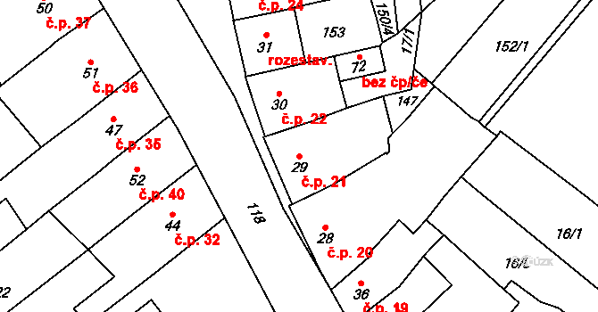 Čechůvky 21, Prostějov na parcele st. 29 v KÚ Čechůvky, Katastrální mapa