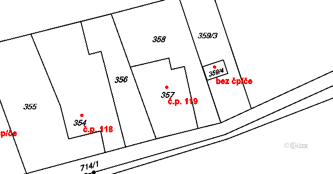 Dolní Datyně 119, Havířov na parcele st. 357 v KÚ Dolní Datyně, Katastrální mapa