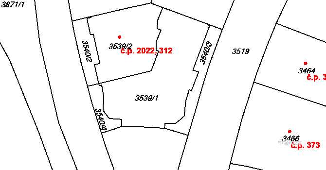 Černá Pole 312,2022, Brno na parcele st. 3539/1 v KÚ Černá Pole, Katastrální mapa
