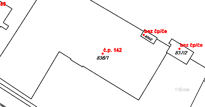 Velehrad 142 na parcele st. 836/1 v KÚ Velehrad, Katastrální mapa