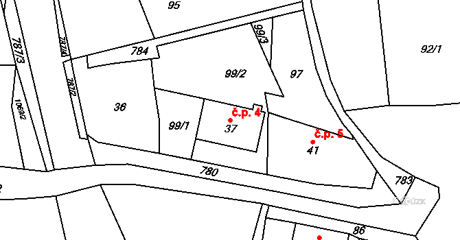 Těchlovice 4 na parcele st. 37 v KÚ Těchlovice nad Labem, Katastrální mapa