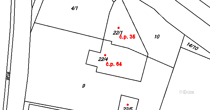 Rančířov 64 na parcele st. 22/4 v KÚ Rančířov, Katastrální mapa