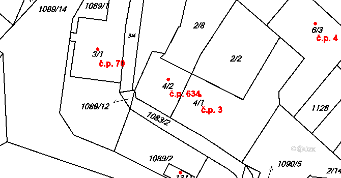 Šťáhlavy 634 na parcele st. 4/2 v KÚ Šťáhlavy, Katastrální mapa