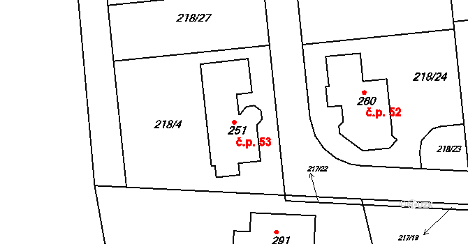 Trnová 53 na parcele st. 251 v KÚ Trnová u Jíloviště, Katastrální mapa