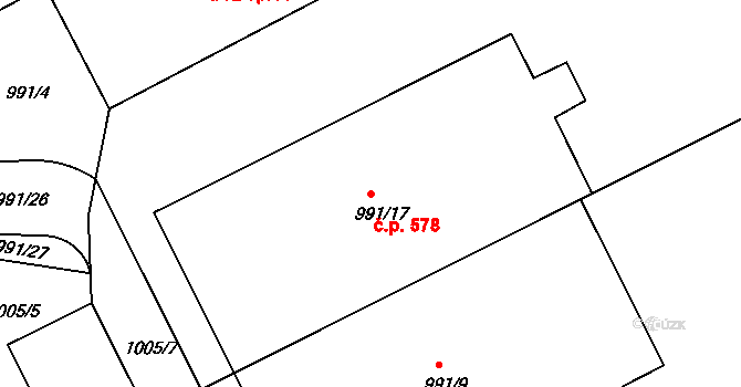 Liberec XI-Růžodol I 578, Liberec na parcele st. 991/17 v KÚ Růžodol I, Katastrální mapa