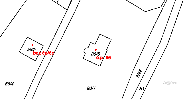 Henčov 66, Jihlava na parcele st. 80/5 v KÚ Henčov, Katastrální mapa