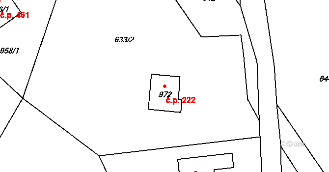 Horní Jiřetín 222 na parcele st. 972 v KÚ Horní Jiřetín, Katastrální mapa