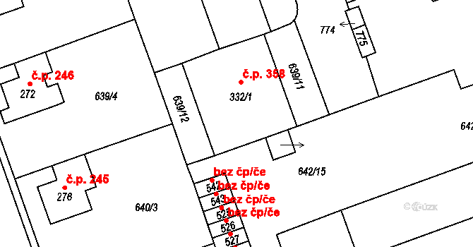 Hrochův Týnec 358 na parcele st. 332/1 v KÚ Hrochův Týnec, Katastrální mapa