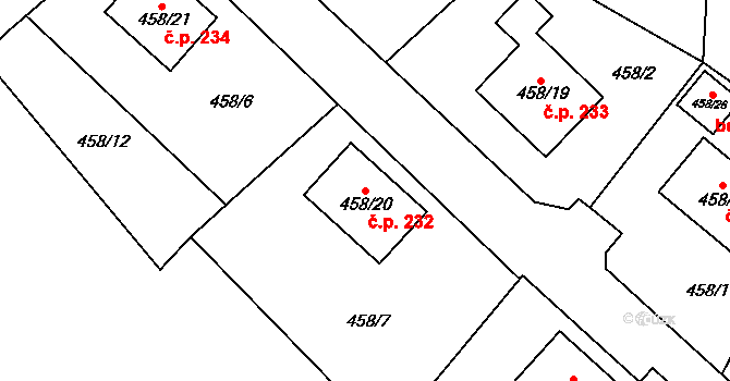Loučky 232, Nové Sedlo na parcele st. 458/20 v KÚ Loučky u Lokte, Katastrální mapa
