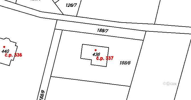 Břehy 337 na parcele st. 436 v KÚ Břehy, Katastrální mapa
