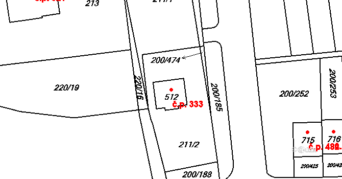 Přezletice 333 na parcele st. 512 v KÚ Přezletice, Katastrální mapa