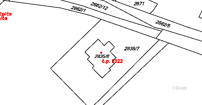 Poruba 2322, Ostrava na parcele st. 2835/8 v KÚ Poruba, Katastrální mapa