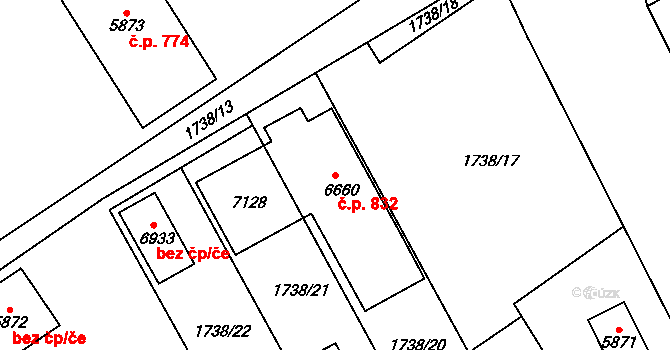 Chrudim III 832, Chrudim na parcele st. 6660 v KÚ Chrudim, Katastrální mapa
