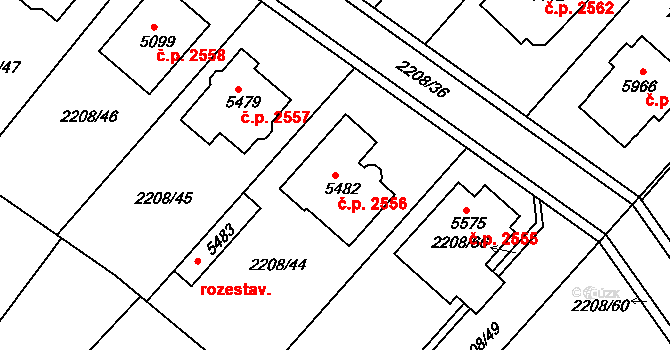 Rakovník II 2556, Rakovník na parcele st. 5482 v KÚ Rakovník, Katastrální mapa